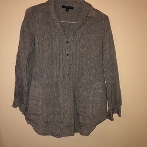 Lafayette 148 long sleeve gray linen top